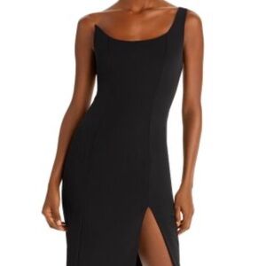 Black Halo | Women’s One Shouldered Spice Black Sheath Midi Dress | 2
